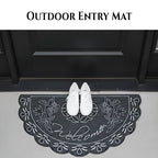 NICJAK Luxury Half-Moon Hand-Painted Silver Decorative Scrolled Rubber Welcome Mat – 16" x 28" Heavy-Duty All-Weather Outdoor Doormat