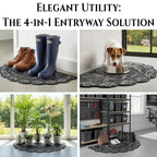 NICJAK Luxury Half-Moon Hand-Painted Silver Decorative Scrolled Rubber Welcome Mat – 16" x 28" Heavy-Duty All-Weather Outdoor Doormat