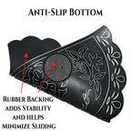 NICJAK Luxury Half-Moon Hand-Painted Silver Decorative Scrolled Rubber Welcome Mat – 16" x 28" Heavy-Duty All-Weather Outdoor Doormat