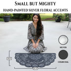 NICJAK Luxury Half-Moon Hand-Painted Silver Decorative Scrolled Rubber Welcome Mat – 16" x 28" Heavy-Duty All-Weather Outdoor Doormat