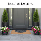 NICJAK Luxury Half-Moon Hand-Painted Silver Decorative Scrolled Rubber Welcome Mat – 16" x 28" Heavy-Duty All-Weather Outdoor Doormat