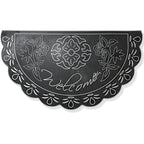 NICJAK Luxury Half-Moon Hand-Painted Silver Decorative Scrolled Rubber Welcome Mat – 16" x 28" Heavy-Duty All-Weather Outdoor Doormat