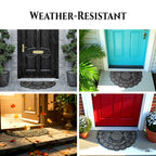 NICJAK Luxury Half-Moon Hand-Painted Silver Decorative Scrolled Rubber Welcome Mat – 16" x 28" Heavy-Duty All-Weather Outdoor Doormat