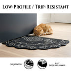 NICJAK Luxury Half-Moon Hand-Painted Silver Decorative Scrolled Rubber Welcome Mat – 16" x 28" Heavy-Duty All-Weather Outdoor Doormat